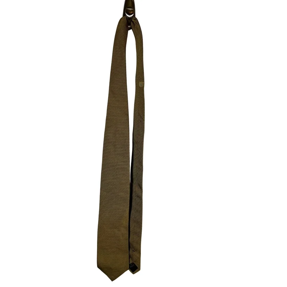 Burberry London Mens Silk‎ Tie Olive Green Gold Micro Pattern Geometric Italy
